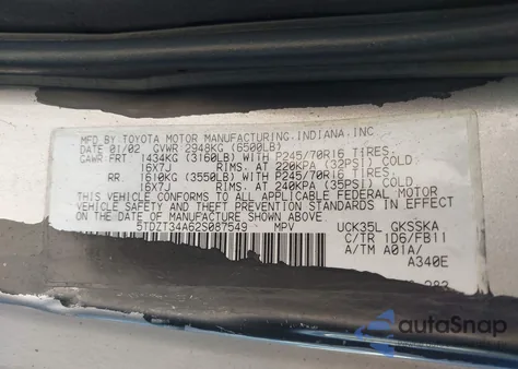 2002 Toyota Sequoia Sr5 V8 z USA, uszkodzony, nr VIN 5TDZT34A62S087549